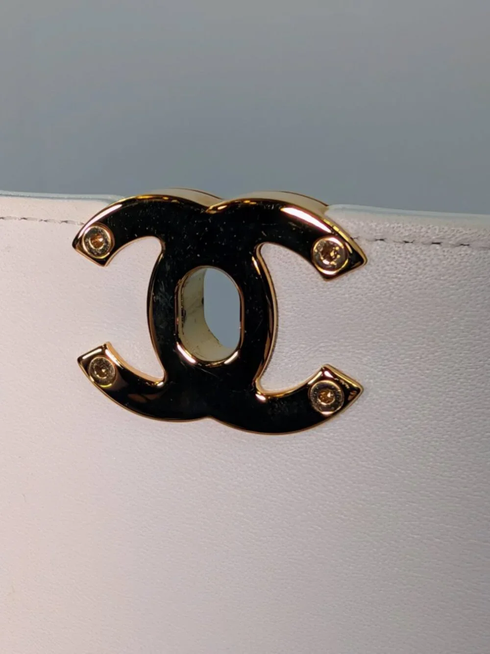 Chanel Beige and White Lambskin Leather Medium Flap Bag